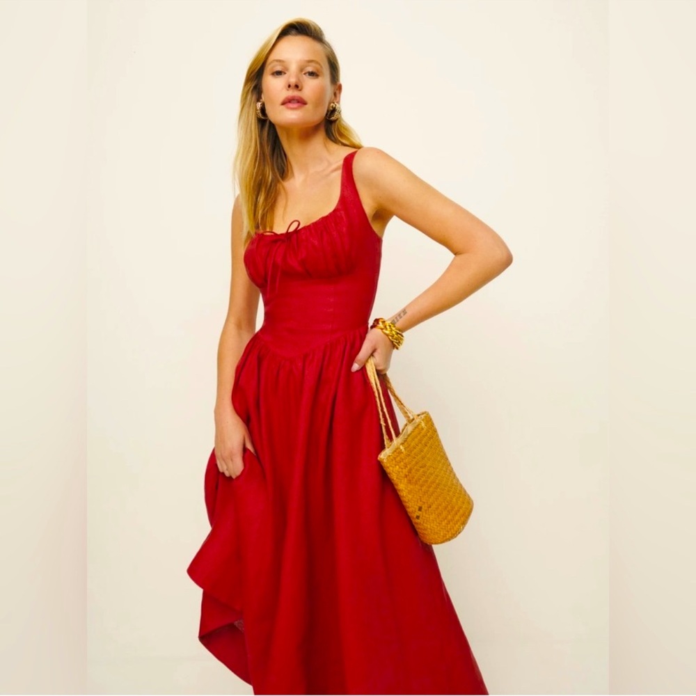 Reformation Balia Linen Red Midi Dress size 6